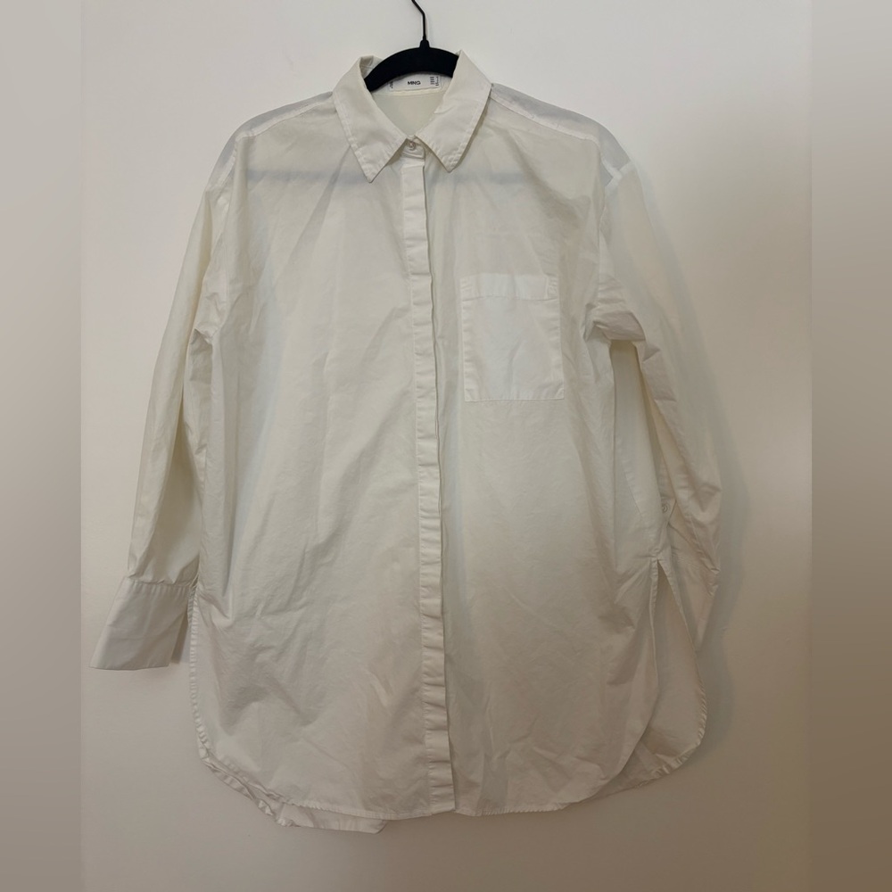 Mango MNG Cotton Oversized White Long Sleeve Button Down Shirt Women’s Size 6